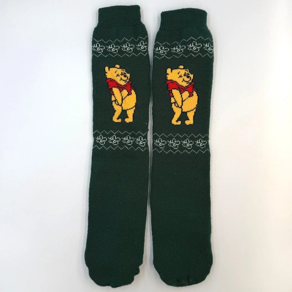 Disney‎ Winnie the Pooh Slipper Socks Green Knit Non Slip Bee Grip Crew Socks